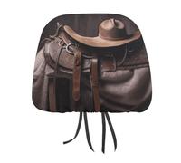 QMKFWT Horse Saddle with A Cowboy Hat Car Seat Headrest Cover Adjustable and Reusable Anti-Dirty Flexible Hear Rest Covers Soft Dust-Proof Car Seat Headrest Protector for Most Vehicles