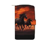 QMKFWT Horses Red Glowing Clouds Leather Wallet Long Checkbook Wallets Classic Bifold Ladies Clutch with ID Window