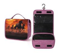 QMKFWT Horses Red Glowing Clouds Toiletry Bag Waterproof Makeup Bag with Hanging Hook Cosmetic Bags for Women Travel Essentials