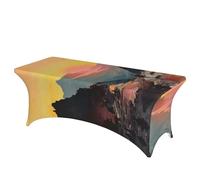 QMKFWT Huge Silhouette Decorative Tablecloth Protector for Wedding, Banquet & Parties6FT Spandex Rectangle Tablecloths, Stretch Washable Table Cloth Wrinkle Free Patio Table Cover