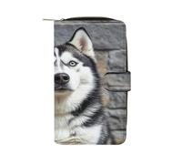 QMKFWT Husky Dog Leather Wallet Long Checkbook Wallets Classic Bifold Ladies Clutch with ID Window