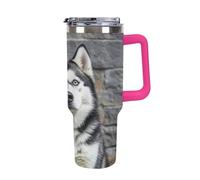 QMKFWT Husky Dog Travel Coffee Mug Reusable Durable Stainless Steel Insulated Tumbler with Handle And Straw Leak Resistant Portable Thermal Cup Gifts for Men Women 40 Oz