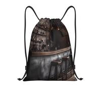 QMKFWT Industrial Style Restaurant Drawstring Backpack Sports Gym Sackpack Waterproof Swim Bag Men Women Draw String Bag, Black, M