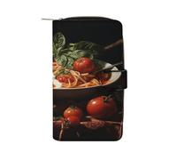 QMKFWT Italian Pasta Pictures Leather Wallet Long Checkbook Wallets Classic Bifold Ladies Clutch with ID Window
