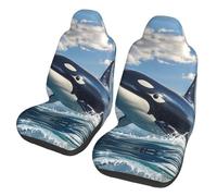 QMKFWT Killer Whale Printed 2 Pcs Automotive Seat Covers for Front with Elastic Straps Car Protector Seat Covers for Car SUV Truck