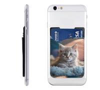 QMKFWT Kitten Lying on Carpet Phone Wallet, Stick On Card Holder for Back of Phone Case - Leather Cell Phone Card Wallet Sleeve Adhesive Phone Pocket - Compatible with Most Cell Phones