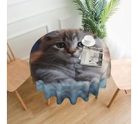 QMKFWT Kitten Lying On Carpet Printed Round Tablecloth,Dust-Proof Wrinkle Resistant Table Cover Washable Polyester Table Cloth for Kitchen Dining Room Farmhouse Picnic Indoor Outdoor(Round 60 Inch)