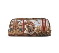 QMKFWT Koala in Amusement Park print Pencil Bag waterproof Zipper Pencil Case Leather Pen Box Cosmetic Bag For Office Pencil