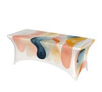 QMKFWT Layered Watercolor Decorative Tablecloth Protector for Wedding, Banquet & Parties6FT Spandex Rectangle Tablecloths, Stretch Washable Table Cloth Wrinkle Free Patio Table Cover