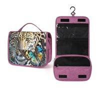 QMKFWT Leopard And Butterfly Toiletry Bag Waterproof Makeup Bag with Hanging Hook Cosmetic Bags for Women Travel Essentials