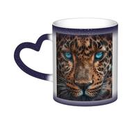 QMKFWT Leopard Face Coffee Mugs 11 Oz Heat Sensitive Starry Sky Color Changing Mugs, Ceramic Magic Cup with Handle Personalized Tea Cups Novelty Coffee Cup Gift for Women Men Blue