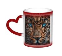 QMKFWT Leopard Face Coffee Mugs 11 Oz Heat Sensitive Starry Sky Color Changing Mugs, Ceramic Magic Cup with Handle Personalized Tea Cups Novelty Coffee Cup Gift for Women Men Red