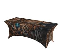 QMKFWT Leopard Face Decorative Tablecloth Protector for Wedding, Banquet & Parties6FT Spandex Rectangle Tablecloths, Stretch Washable Table Cloth Wrinkle Free Patio Table Cover