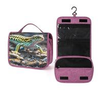 QMKFWT Leopard Little Gecko Toiletry Bag Waterproof Makeup Bag with Hanging Hook Cosmetic Bags for Women Travel Essentials
