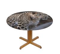 QMKFWT Leopard Round Spandex Tablecloth 55 Inch, Elastic Fitted Waterproof Tablecloths Stretch Washable Picnic Table Cover for Camping, Dining, Indoor and Outdoor