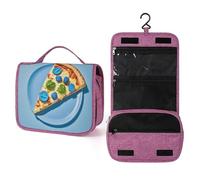 QMKFWT Light Blue Pizza Slice Toiletry Bag Waterproof Makeup Bag with Hanging Hook Cosmetic Bags for Women Travel Essentials