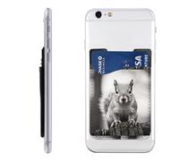 QMKFWT Light Gray Squirrel Phone Wallet, Stick On Card Holder for Back of Phone Case - Leather Cell Phone Card Wallet Sleeve Adhesive Phone Pocket - Compatible with Most Cell Phones