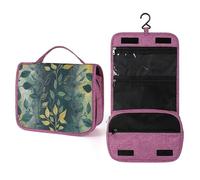 QMKFWT Light Green Leaves Toiletry Bag Waterproof Makeup Bag with Hanging Hook Cosmetic Bags for Women Travel Essentials