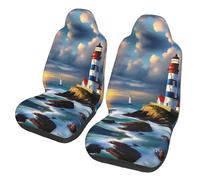 QMKFWT Lighthouse Diamond Paint Printed 2 Pcs Automotive Seat Covers for Front with Elastic Straps Car Protector Seat Covers for Car SUV Truck