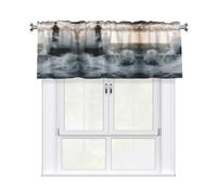 QMKFWT Lighthouse in Storm Curtain Valance for Windows,Kitchen Window Curtains Blackout Drapes Window Treatments Decorative Rod Pocket Short Curtain for Living Room Bedroom,54" W x 18" L