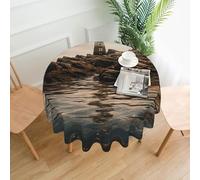QMKFWT Lighthouse Printed Round Tablecloth,Dust-Proof Wrinkle Resistant Table Cover Washable Polyester Table Cloth for Kitchen Dining Room Farmhouse Picnic Indoor Outdoor(Round 60 Inch)