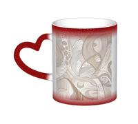 QMKFWT Linear Texture Beige Coffee Mugs 11 Oz Heat Sensitive Starry Sky Color Changing Mugs, Ceramic Magic Cup with Handle Personalized Tea Cups Novelty Coffee Cup Gift for Women Men Red