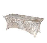 QMKFWT Linear Texture Beige Decorative Tablecloth Protector for Wedding, Banquet & Parties6FT Spandex Rectangle Tablecloths, Stretch Washable Table Cloth Wrinkle Free Patio Table Cover