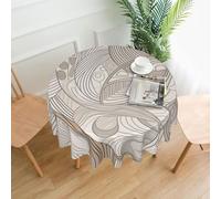 QMKFWT Linear Texture Beige Printed Round Tablecloth,Dust-Proof Wrinkle Resistant Table Cover Washable Polyester Table Cloth for Kitchen Dining Room Farmhouse Picnic Indoor Outdoor(Round 60 Inch)
