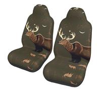 QMKFWT Lodge Bear Deer Printed 2 Pcs Automotive Seat Covers for Front with Elastic Straps Car Protector Seat Covers for Car SUV Truck