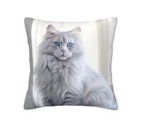QMKFWT Long Haired Cat Print Throw Pillow Covers Decorative Pillow Cover Square Cushion Cases Soft Cushion Cover Throw Sofa Pillow Case for Home Decor Living Room Bed Couch Car 18"x18"
