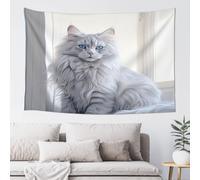 QMKFWT Long Haired Cat Tapestry Aesthetic Wall Hanging Tapestries 60'' x 40'' Boho Tapestries Vertical Wall Art Decorative Funny Vintage Poster Flag Tapestry for Bedroom Living Room Decor