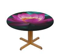 QMKFWT Lotus Flower Round Spandex Tablecloth 43 Inch, Elastic Fitted Waterproof Tablecloths Stretch Washable Picnic Table Cover for Camping, Dining, Indoor and Outdoor
