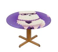 QMKFWT Love Alpaca Purple Round Spandex Tablecloth 43 Inch, Elastic Fitted Waterproof Tablecloths Stretch Washable Picnic Table Cover for Camping, Dining, Indoor and Outdoor