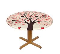 QMKFWT Love Heart Tree Round Spandex Tablecloth 35 Inch, Elastic Fitted Waterproof Tablecloths Stretch Washable Picnic Table Cover for Camping, Dining, Indoor and Outdoor