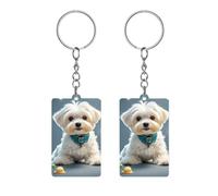 QMKFWT Lovely Maltese Dog Keychain Personalized Acrylic Keychain Double Sided Rectangle Key Chains with Key Ring for Sublimation Keyring Backpack Pendant Keyring Kit Gift, White, 5x3cm