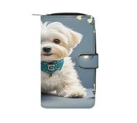 QMKFWT Lovely Maltese Dog Leather Wallet Long Checkbook Wallets Classic Bifold Ladies Clutch with ID Window