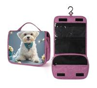 QMKFWT Lovely Maltese Dog Toiletry Bag Waterproof Makeup Bag with Hanging Hook Cosmetic Bags for Women Travel Essentials