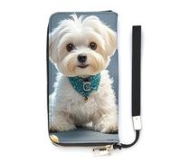 QMKFWT Lovely Maltese Dog Wallet Large Capacity Clutch Cash PursePU Leather Long Zipper Pouch Wallet Unisex, white, 20x10.5cm, Wallet