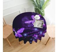 QMKFWT Lovely Purple Printed Round Tablecloth,Dust-Proof Wrinkle Resistant Table Cover Washable Polyester Table Cloth for Kitchen Dining Room Farmhouse Picnic Indoor Outdoor(Round 60 Inch)