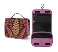 QMKFWT Maroon Gold Pattern Toiletry Bag Waterproof Makeup Bag with Hanging Hook Cosmetic Bags for Women Travel Essentials