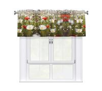 QMKFWT Meadow and Daisy Flowers Curtain Valance for Windows,Kitchen Window Curtains Blackout Drapes Window Treatments Decorative Rod Pocket Short Curtain for Living Room Bedroom,54" W x 18" L