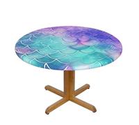 QMKFWT Mermaid Scale Round Spandex Tablecloth 35 Inch, Elastic Fitted Waterproof Tablecloths Stretch Washable Picnic Table Cover for Camping, Dining, Indoor and Outdoor