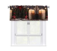 QMKFWT Merry Christmas Candle Curtain Valance for Windows,Kitchen Window Curtains Blackout Drapes Window Treatments Decorative Rod Pocket Short Curtain for Living Room Bedroom,54" W x 18" L