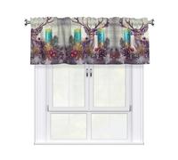 QMKFWT Merry Christmas Elk Curtain Valance for Windows,Kitchen Window Curtains Blackout Drapes Window Treatments Decorative Rod Pocket Short Curtain for Living Room Bedroom,54" W x 18" L