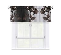 QMKFWT Metal Rose Curtain Valance for Windows,Kitchen Window Curtains Blackout Drapes Window Treatments Decorative Rod Pocket Short Curtain for Living Room Bedroom,54" W x 18" L