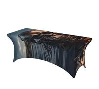 QMKFWT Metal Skull Decorative Tablecloth Protector for Wedding, Banquet & Parties6FT Spandex Rectangle Tablecloths, Stretch Washable Table Cloth Wrinkle Free Patio Table Cover