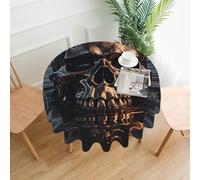 QMKFWT Metal Skull Printed Round Tablecloth,Dust-Proof Wrinkle Resistant Table Cover Washable Polyester Table Cloth for Kitchen Dining Room Farmhouse Picnic Indoor Outdoor(Round 60 Inch)