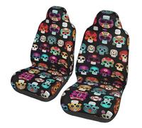 QMKFWT Mexican Colourful Skull Printed 2 Pcs Automotive Seat Covers for Front with Elastic Straps Car Protector Seat Covers for Car SUV Truck