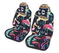 QMKFWT Mexican Otomi Animals Printed 2 Pcs Automotive Seat Covers for Front with Elastic Straps Car Protector Seat Covers for Car SUV Truck