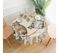 QMKFWT Mice and Leaves Printed Round Tablecloth,Dust-Proof Wrinkle Resistant Table Cover Washable Polyester Table Cloth for Kitchen Dining Room Farmhouse Picnic Indoor Outdoor(Round 60 Inch)
